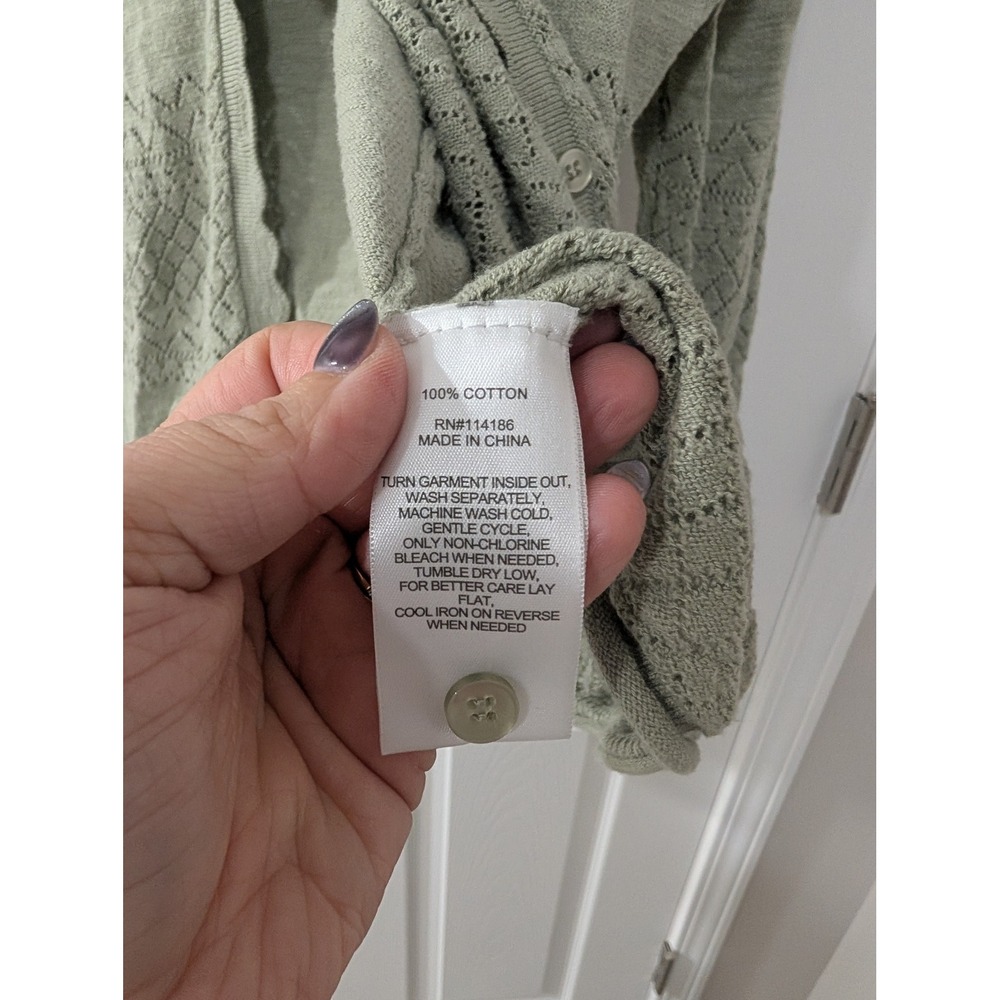 Frye, Women's XL Pointelle Button Front Cardigan, 100% Cotton, Seagrass,‎ Knit - Picture 5 of 5